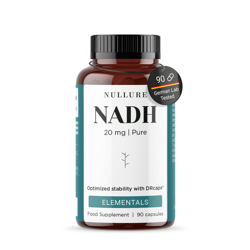 Nullure NADH Supplements 20 mg | with DRcaps® targeted delivery | Energy · Mental Clarity · Cellular Health | No Magnesium Stearate | 3rd Party Tested in Germany | Vegan | 90 caps - 3 Month Supply