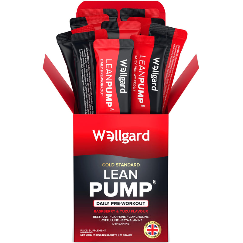 Wellgard Lean Pump - Advanced Pre Workout Powder, Pump Matrix with Amino Acids, Botanical Extracts and Caffeine, 25 Sachets