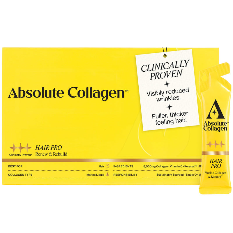 Absolute Collagen Hair Pro Marine Liquid Collagen Supplement for Women | Tropical Flavour, Supports Hair Health, 8000mg of Hydrolysed Collagen per Sachet, Vitamin C, Biotin, Zinc & Keranat, 14 Sachets