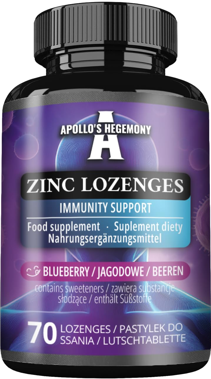 Zinc gluconate 15 mg - 70 lozenges | 70 Servings |Immune Support | Blueberry Flavor- Apollo's Hegemony