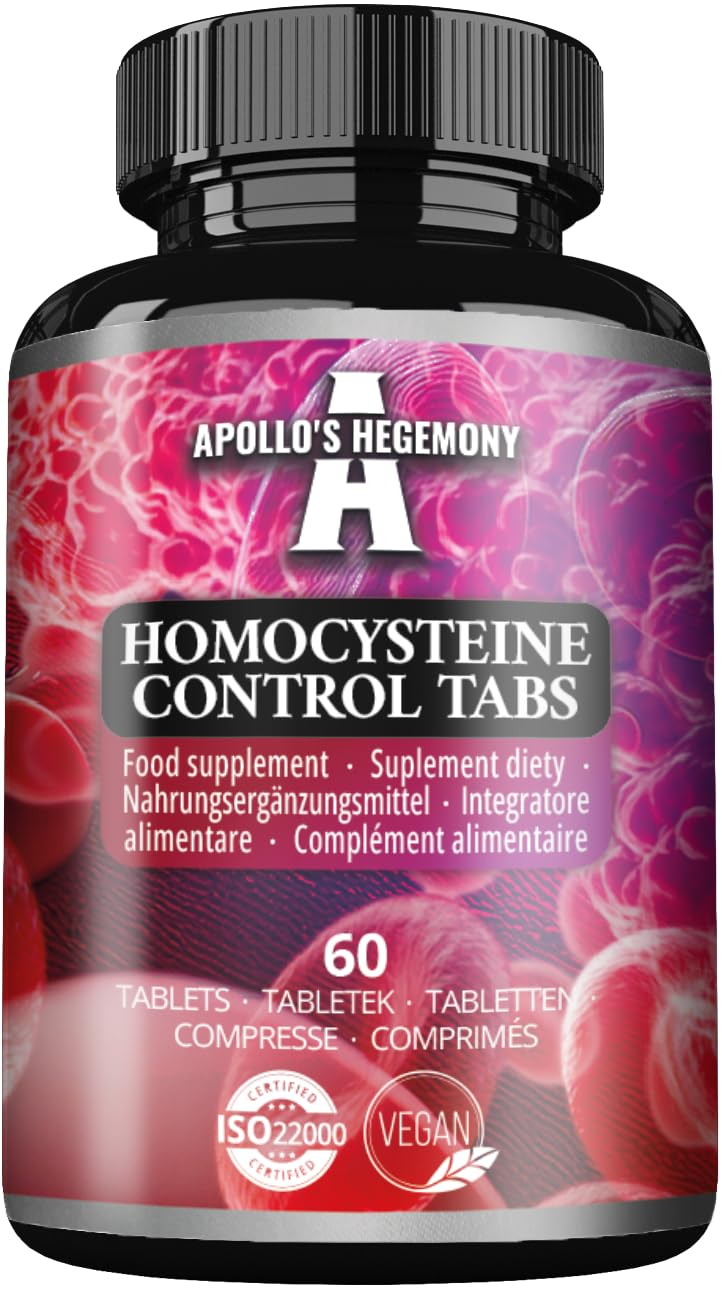 Homocysteine Control - B Vitamins Complex - 60 Vegan Tablets | 240 Servings - Homocysteine Metabolism & red Blood Cells - by by Apollo's Hegemony