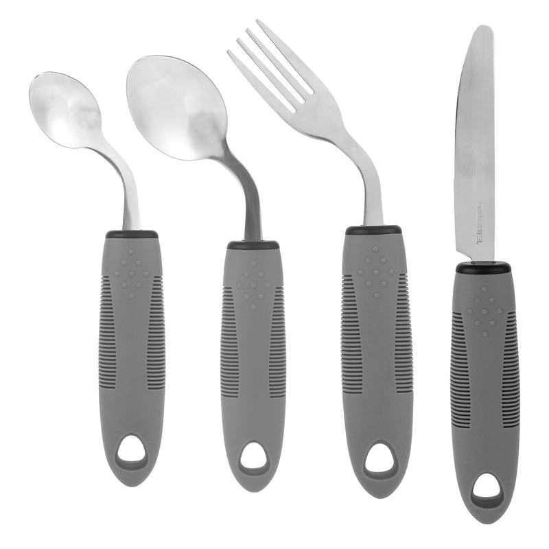 4pcs Weighted Adaptive Utensils for Hand Tremors & Parkinson's, 42° Angled Adaptive Utensils 2.5oz Weighted Silverware Set for Elderly Disabled Daily Living Assistive Gifts (Right-Handed)