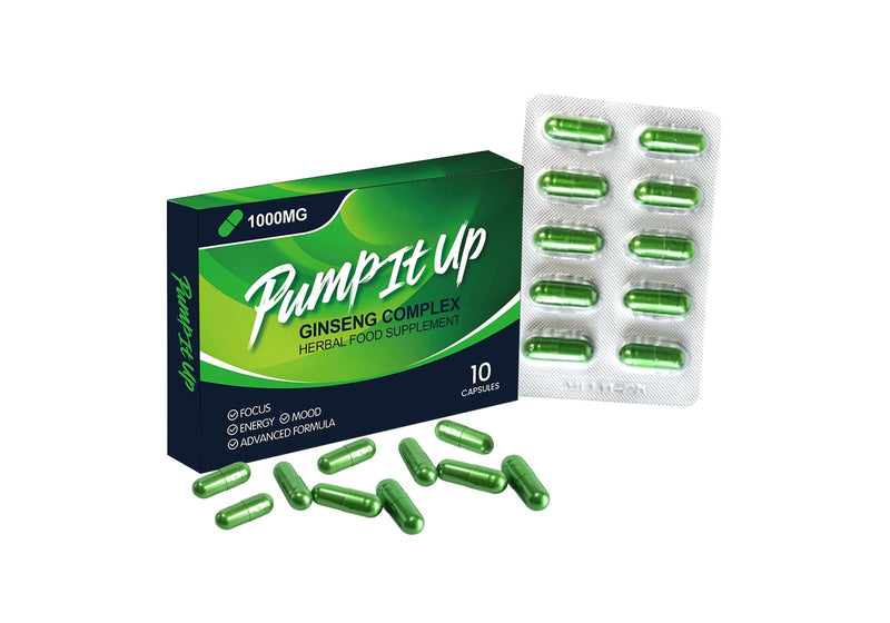 PUMP IT UP Green 1000mg | Stronger | Longer | Harder | Performance | Extra Strength Enhancing Pills, Stamina Endurance Booster Supplement Pills for Men | 10 Ginseng LIBIDO Booster Capsules