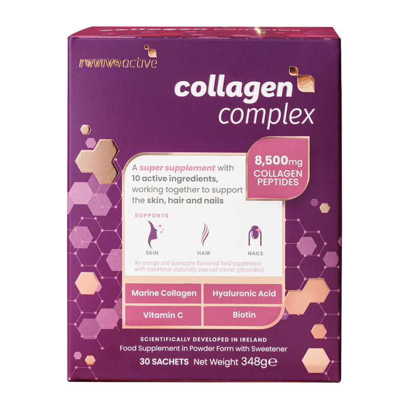 Revive Active Collagen Complex, 8,500mg Marine Collagen with Hyaluronic Acid, 5 Vitamins & 3 Minerals to Support Skin, Hair and Nails, 1 Daily Sachet, 30 Day Supply