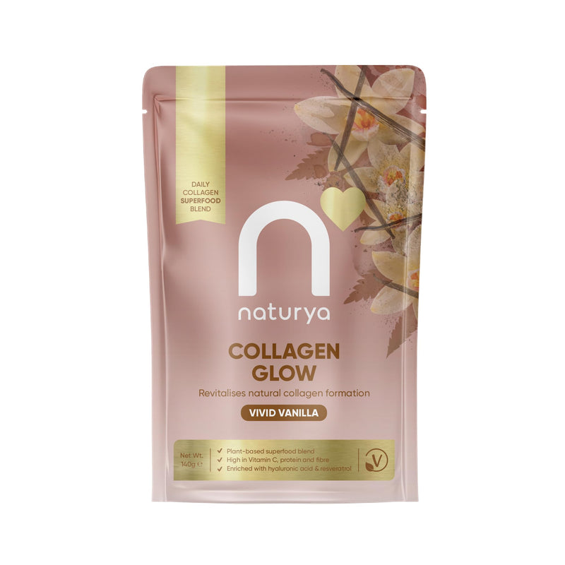 Naturya Vegan Superfood Collagen Support Vivid Vanilla 140 g – Plant-Powered Collagen-Builder with Vitamin C, Hyaluronic Acid & Resveratrol for Skin Hair Nails Joints