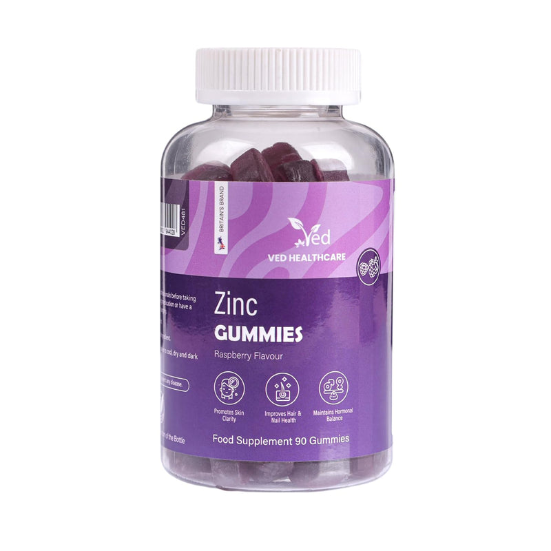 Zinc Gummies 50mg, 45 Days Supply, 90 Gummies, Zinc Supplement for Men & Women, Easy to Chew, Natural Raspberry Flavour, Vegan, Immune, Skin, Hair, Nail, Non-GMO & Magnesium Stearate-Free - By Ved