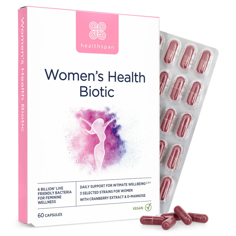 Healthspan Women's Health Biotic | 60 Capsules | Supports hormonal Balance & Intimate Flora | Targeted strains for Women’s Health | with D-Mannose & Cranberry | 6 Billion Live Cultures | Vegan