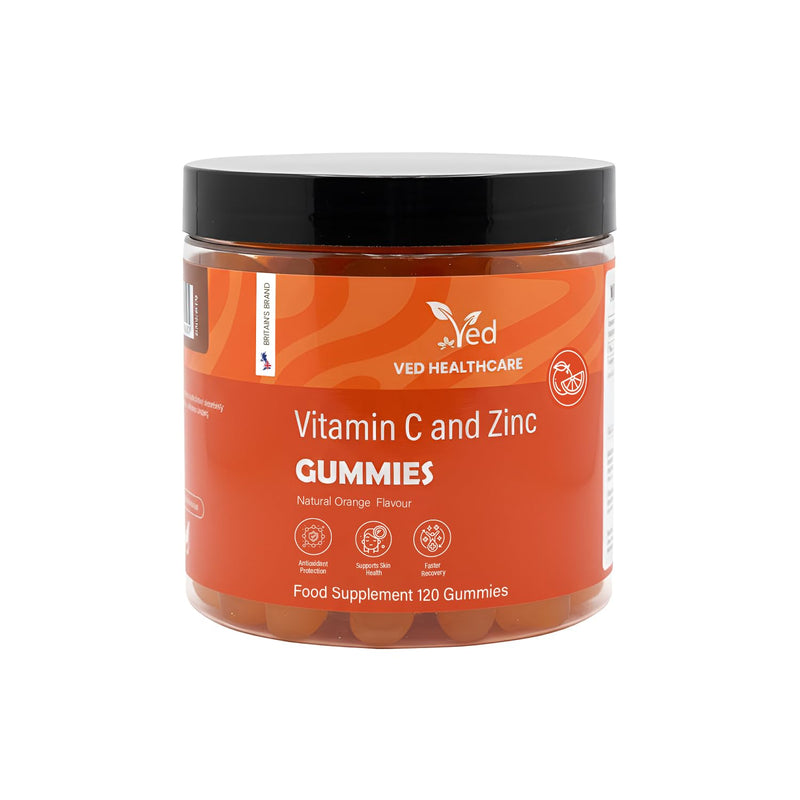 Vitamin C and Zinc Gummies, 120 Tasty Gummies, Natural Orange Flavour, 2 per Day, Gluten-GummiesFree, Non-GMO & Vegan-Friendly, Easy to Chew, Bioavailable Forms (L-Ascorbic Acid & Zinc Citrate)