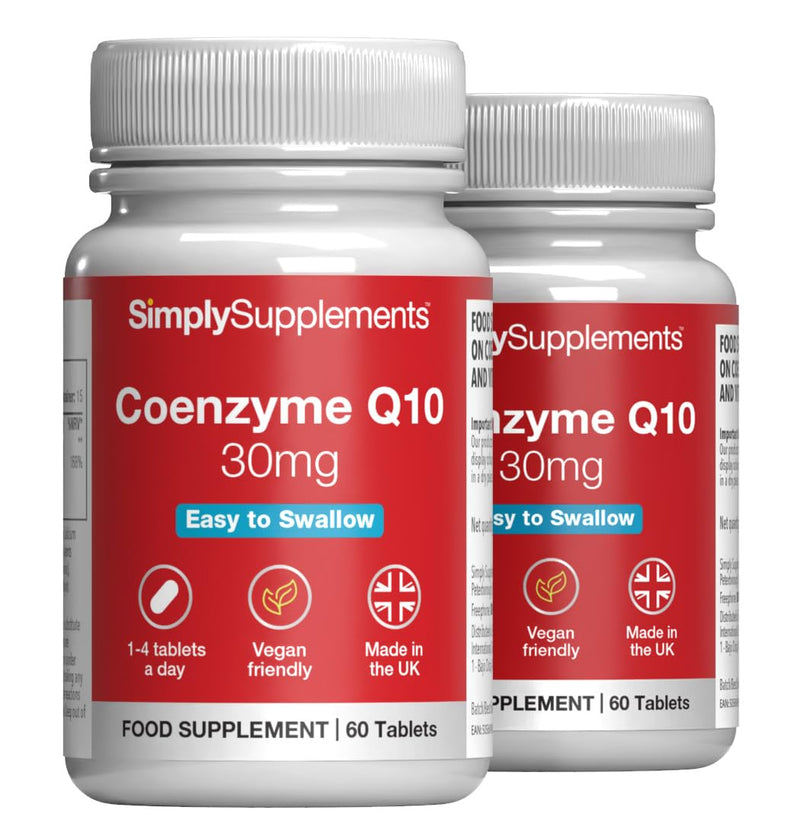 Co Enzyme Q10 30mg | 2 Tubs of 60 Tablets (120 Total) | Convenient Daily CoQ10 Support | High Purity Ingredients | Made in The UK Unflavoured 60 count (Pack of 2)