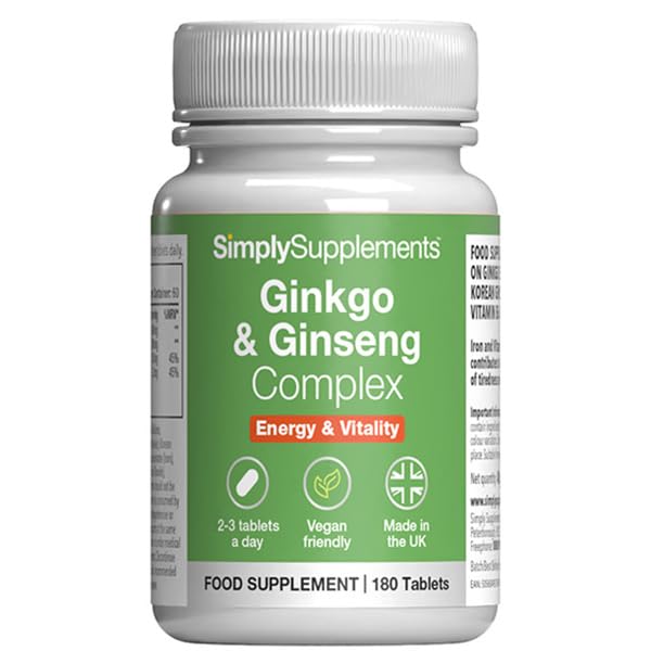 Ginkgo & Ginseng Complex | Standardised Extracts for Mental Performance & Energy | Iron & Vitamin B6 for Cognitive Function & Fatigue Reduction | 180 Tablets = 2 Months' Supply 180 count (Pack of 1)