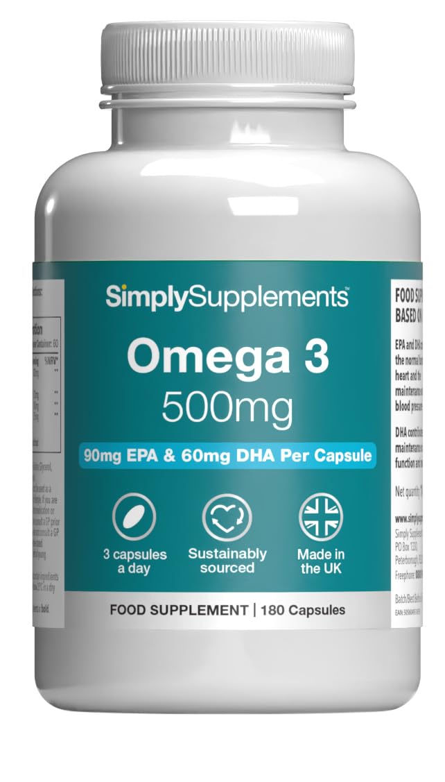 Omega 3 500mg | Supports Heart, Brain & Eye Health | Small, Easy-to-Swallow Softgel | Sustainably Sourced & Molecularly Distilled Fish Oil | 180 Softgel Capsules | UK-Made Unflavoured 180 count (Pack of 1)