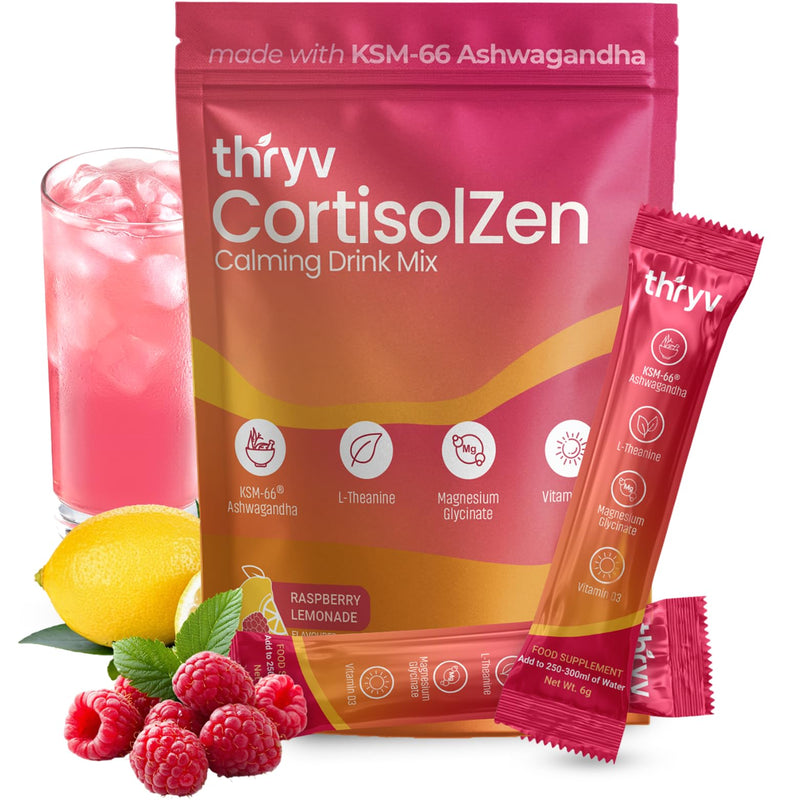 Cortisol Drink Sachets - Magnesium Powder with KSM-66 Ashwagandha, L-Theanine, Vitamin D3 - Sugar Free Calm Drink for Stress Relief, Focus, Memory & Relaxation - 20 Servings