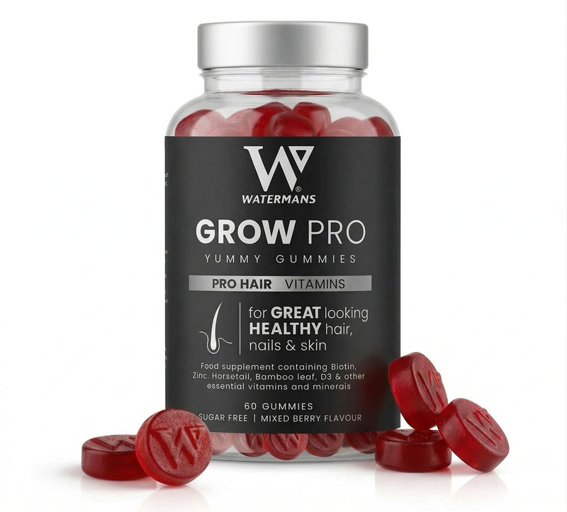 Grow Pro Gummies Biotin Hair Growth Supplement, Vegan Hair Vitamins Nail & Skin Growth Gummies by Watermans - Hair Skin and Nails Vitamins for Women & Men UK