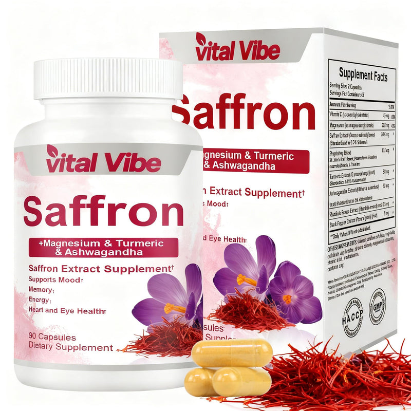 Calm Moon Capsules - Saffron Extract Supplement for Mood Support & Calm Energy – 8-in-1 with Ashwagandha & Magnesium – High Absorption Formula for Focus & Balance - 90 Vegan Capsules