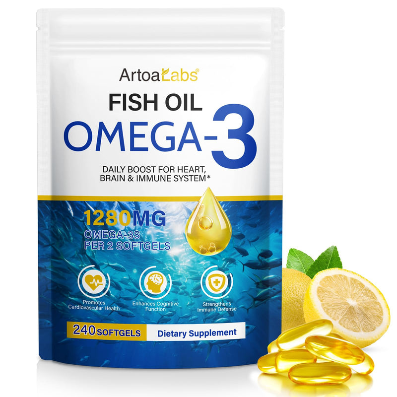 Ultra High Strength Omega 3 Fish Oil 2000mg - 660mg EPA & 440mg DHA per Serving | Lemon Flavoured Capsules | 240 Softgels (4 Months Supply) for Heart, Brain & Eye Health