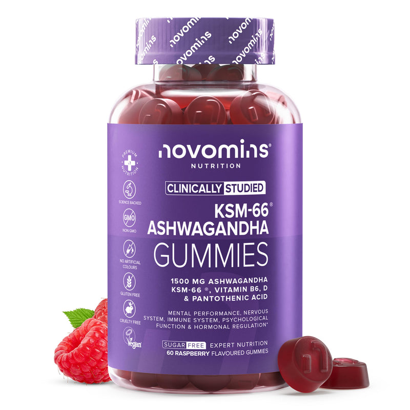 Ashwagandha KSM-66 1500 mg - Sugar-Free - 60 Ashwagandha Gummies - with Pantothenic Acid, Vitamin B6 & D - Vegan, Gluten-Free, Non-GMO - 1 Month Supply - Novomins