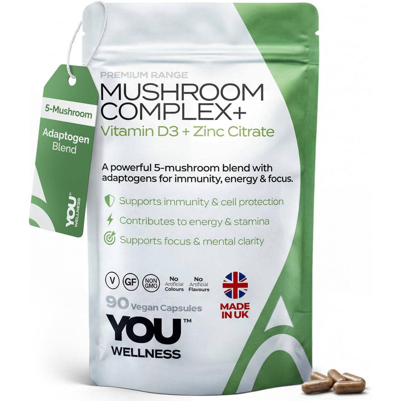 Mushroom Complex with Lion's Mane Supplement, Cordyceps, Reishi, Shiitake & Maitake + Vitamin D3 & Zinc - High‑Strength Lion's Mane Capsules to Support Focus & Mental Clarity - 90 Vegan Capsules