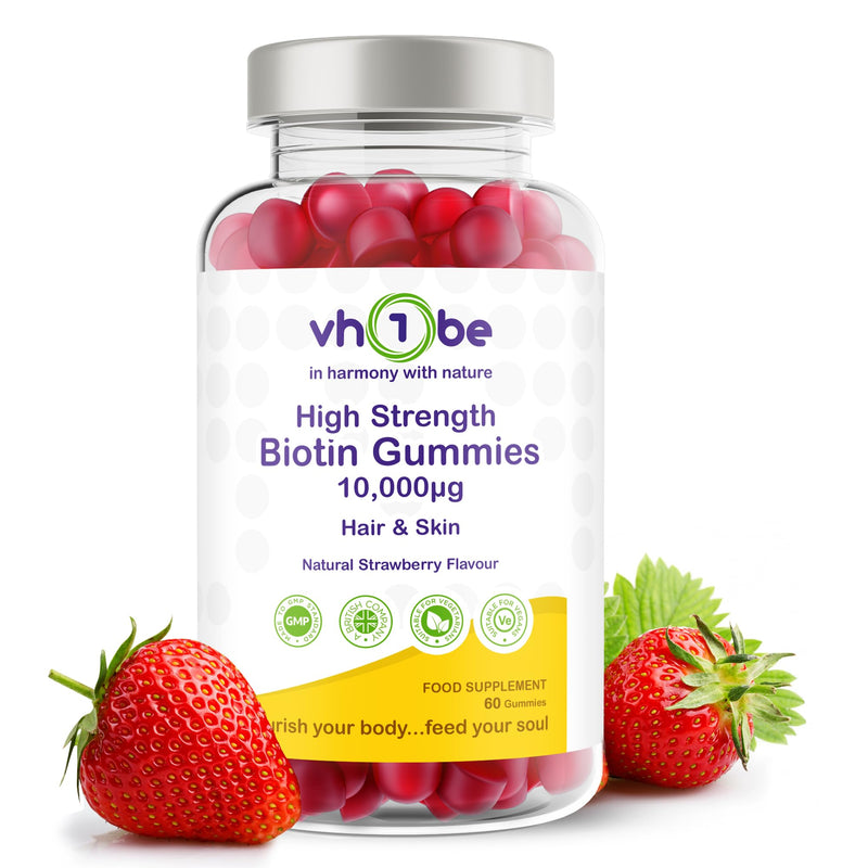 Biotin Gummies 10000mcg Per Serving – 60 High Strength Vitamin B7 for Hair Growth, Skin & Energy Support | Natural Strawberry Flavour Biotin Supplement | Vegan Hair Gummies by vh1be 60 count (Pack of 1)
