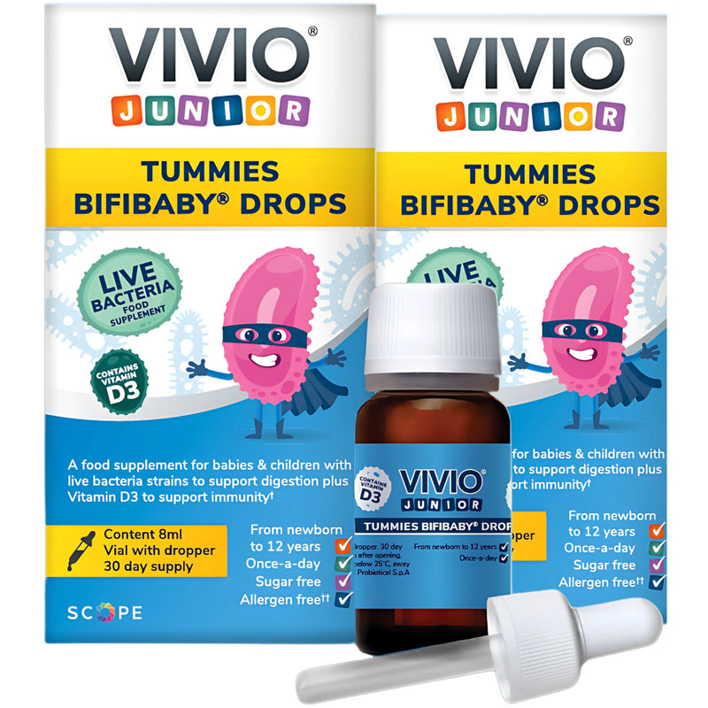 Tummies Bifibaby Drops - A Probiotic & Vitamin D3 Supplement for Babies & Children with Live Bacteria Strains to Support Gut Health and Immunity - 8mL (Pack of 2) 8 ml (Pack of 2)