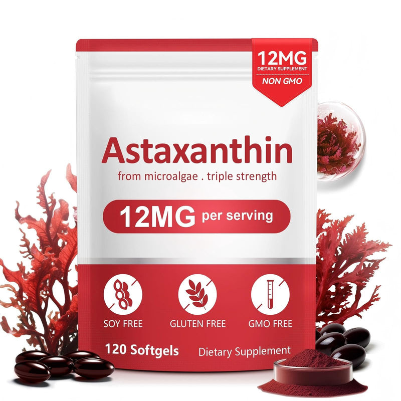 Astaxanthin 12mg, Premium Astaxanthin Supplements with Antioxidant Activity, Supports Eye, Joint, Immune, Skin Health, Internal Circulation, Non-GMO & No Gluten 120 Softgels 1 Pack