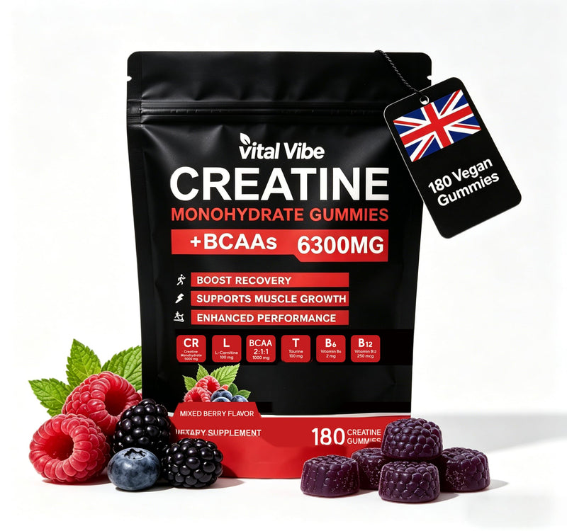 Creatine Monohydrate Gummies Complex for Men and Women 6300mg | with L-carnitine & Taurine | Build Muscle, Boost Energy | Faster Recovery | Sugar Free & Vegan | Mixberry Flavor 180Cts