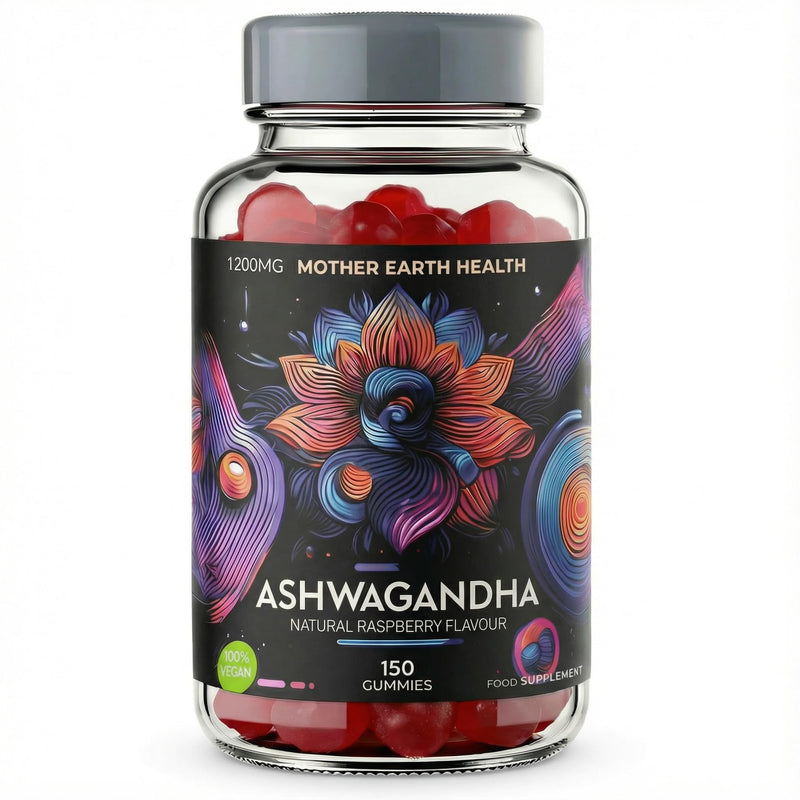 Ashwagandha Gummies 1200mg – 150 Gummies – 2.5 Months Supply - 5% Withanolides – Natural Raspberry Flavour – High Strength - Stress Relief & Mood Support – Vegan, Non-GMO, Gluten Free