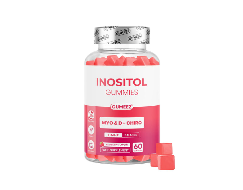 Inositol Gummies – Myo & D-Chiro 40:1 Ratio – 2000mg Myo-Inositol & 50mg D-Chiro – for PCOS, Female Balance & Hormonal Support – Vegan Raspberry Flavour – 60 Gummies