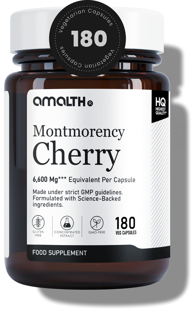 Amalth Montmorency Cherry Capsules 6600mg Equivalent – 180 Tart Cherry Capsules – Alternative to Tart Cherry Juice & Montmorency Cherry Juice – Vegan Friendly – Non-GMO & Gluten Free