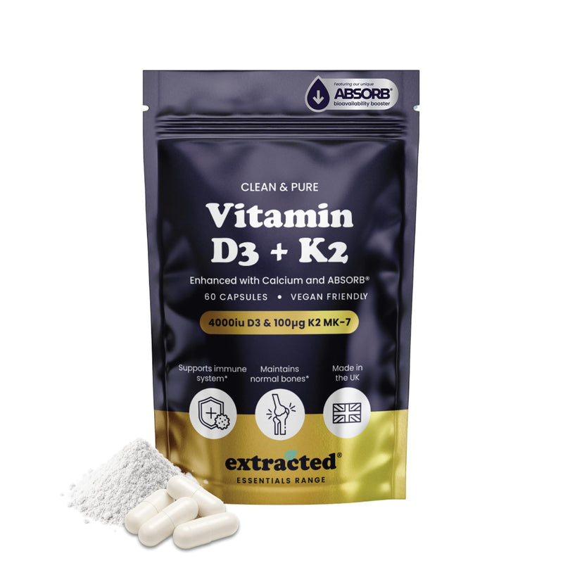 Vitamin D3 4000IU and K2 MK-7 100μg, High Strength Vegan Formula with Vitamin C, Calcium, Ginger, AstraGin and BioPerine, 60 Capsules 60 count (Pack of 1)