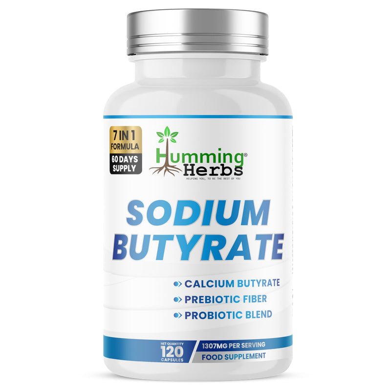 Humming Herbs Sodium Butyrate Supplement 120 caps with Calcium Butyrate, Inulin FOS, Zinc,Vitamin D3 and 10 Billion CFU Probiotics