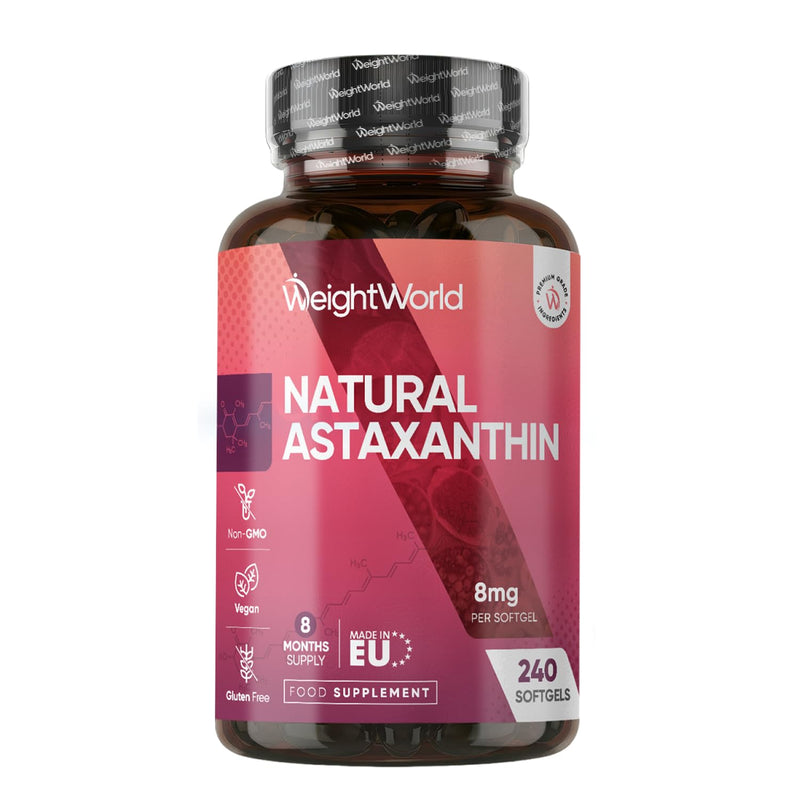 WeightWorld Natural Astaxanthin 8mg - 240 Softgels - 8 Months Supply - Vegan - Sourced from Haematococcus Pluvialis Algae - Non-GMO & GMP-Approved - Astaxanthin Supplements for Men & Women