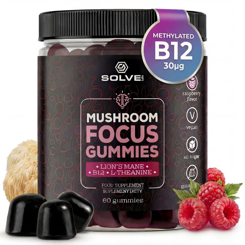 Lion’s Mane Focus Gummies - 5000 mg per Serving, 100% Fruiting Body 10:1 DNA-Verified Mushroom with L-Theanine & Methylated Vitamin B12 - Sugar-Free Vegan Nootropic – 30 Servings