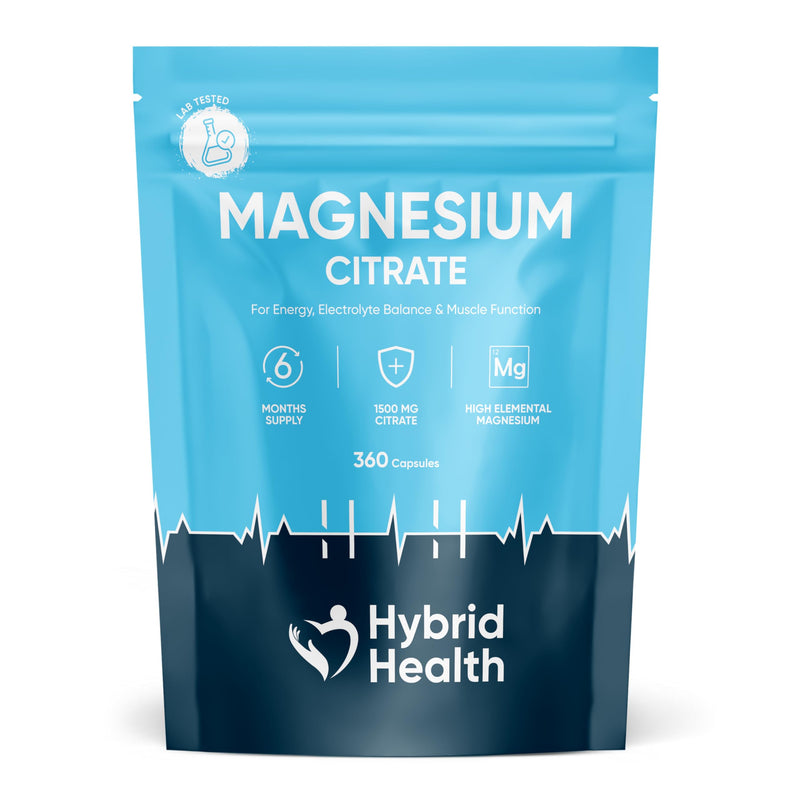 Hybrid Health Magnesium Citrate 1500mg Supplement - 360 Vegan Capsules, High-Strength Formula, Independently 3rd Party Lab Tested, 6 Months Supply