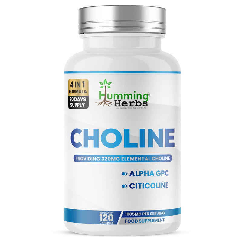 Humming Herbs Choline Complex 320mg Elemental from Alpha GPC & Citicoline | 120 Vegan Capsules | 60-Day Supply | Food Supplement