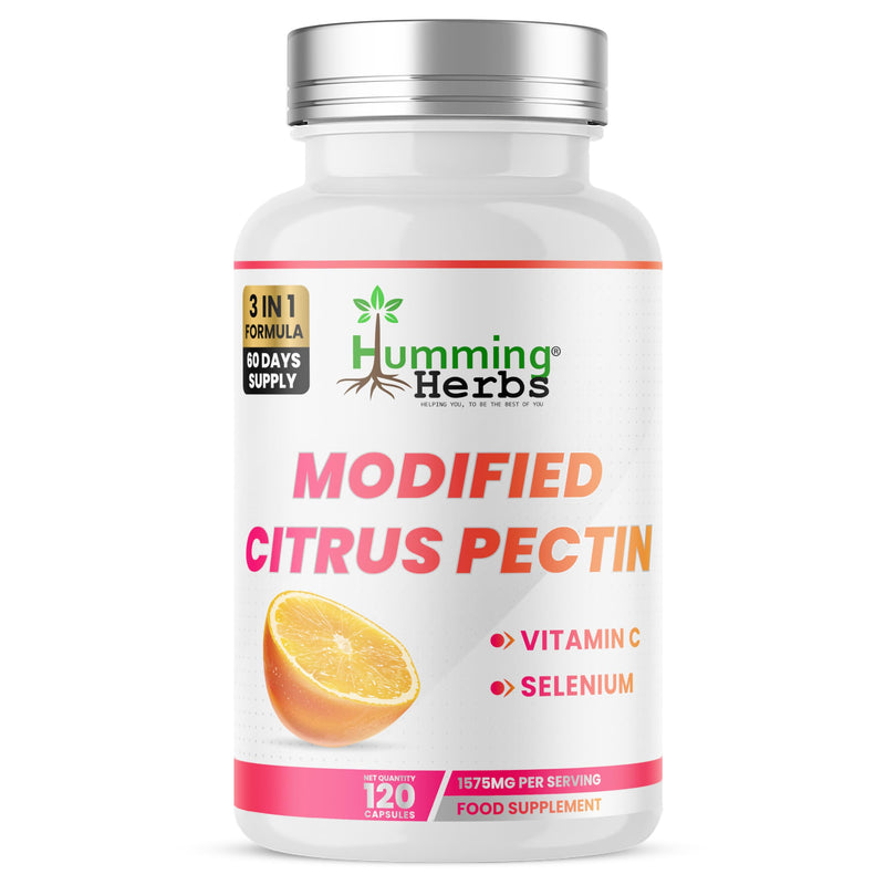 Humming Herbs Modified Citrus Pectin 1500 mg per Serving with Vitamin C & Selenium | 120 Vegan Capsules | 60 Day Supply