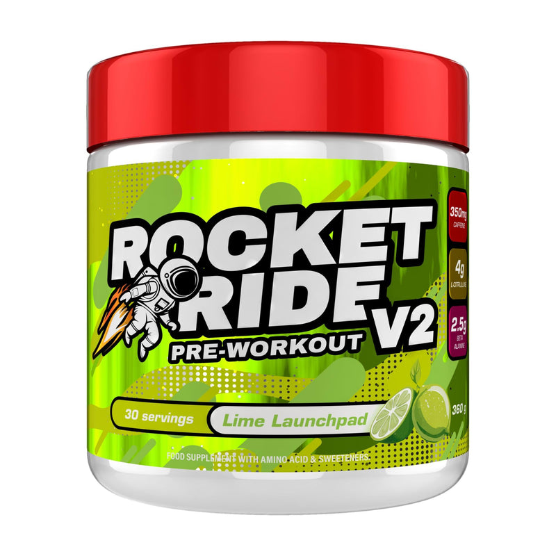 Rocket Ride Pre-Workout V2 360g – Extreme Energy & Focus – High Stim Caffeine – Smooth Mix & Incredible Flavours | 30 Servings (Lime Launchpad) Lime Launchpad