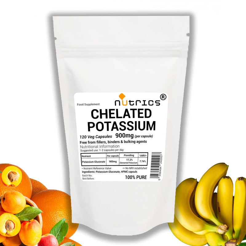 900mg Chelated Potassium Gluconate 120 Capsules 100% Pure - Free from Fillers Binders & Bulking Agents - Suitable for Vegetarians
