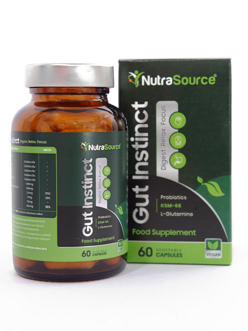 Gut Instinct GABA Probiotic for Stress, Mood & Gut Health | Gut-Brain Axis Complex with KSM-66 Ashwagandha, L-Glutamine & Calcium | High Strength Vegan Capsules, UK Made, 60 Count