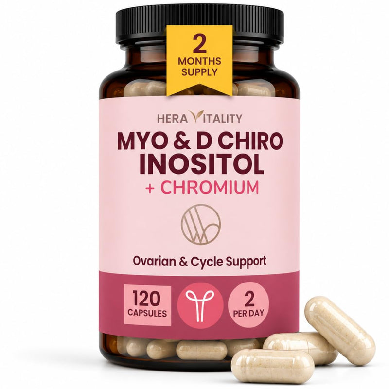 Myo Inositol & D-Chiro Inositol Complex with Chromium, Folic Acid & Vitamin D3 – 120 Capsules - PCOS & Fertility Hormone Support Supplement for Women 120 count (Pack of 1)