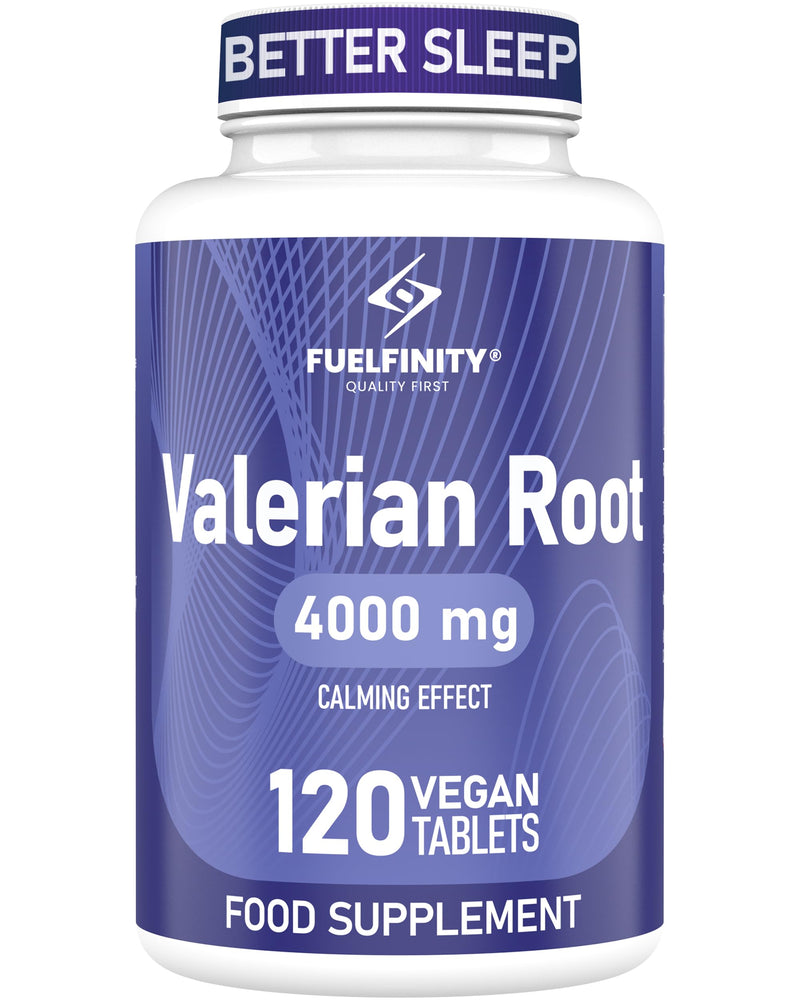 High Strength: Valerian Root Tablets - 4000mg per Tablet - Stress Management Herbal Supplement - Valerian Root Supplement for Sleep Support - Vegan - FuelFinity® Standards 120 count (Pack of 1)