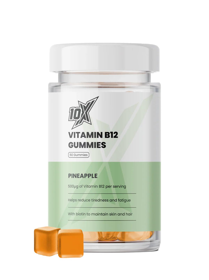 Vitamin B12 Gummies – Pineapple Flavour | Vegan B12 for Energy, Focus & Mental Clarity | Energy Metabolism | Immune Support | Fatigue Relief | Vitamins for Men & Women | 60 Gummies