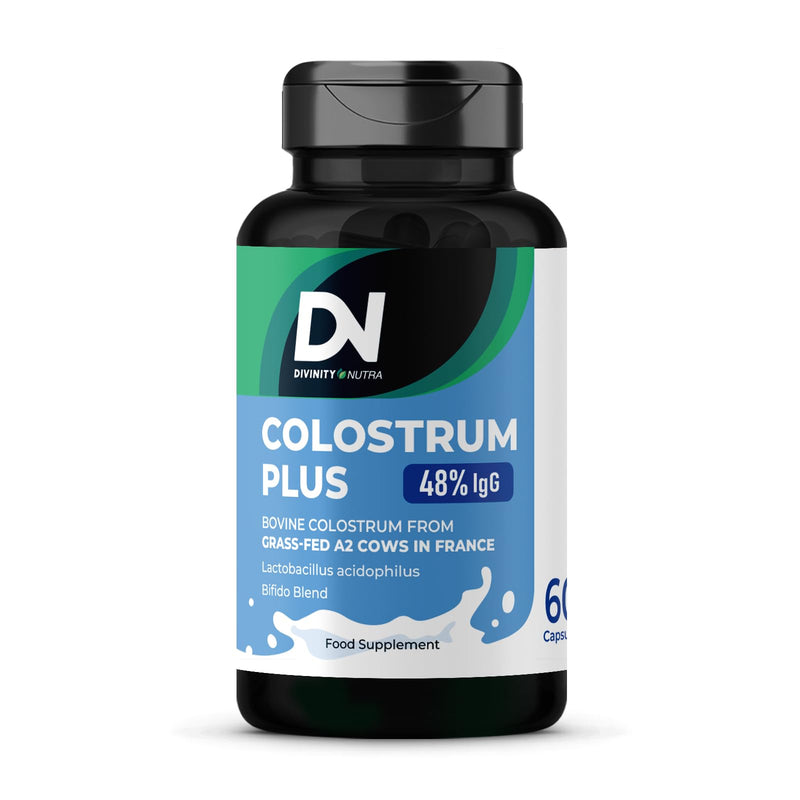 Colostrum Plus 48% IgG with Probiotics Supplement, Premium Bovine Colostrum from Grass-Fed Cows with Acidophilus & Bifido Probiotic Blend, 60 Vegan Capsules, Made in UK