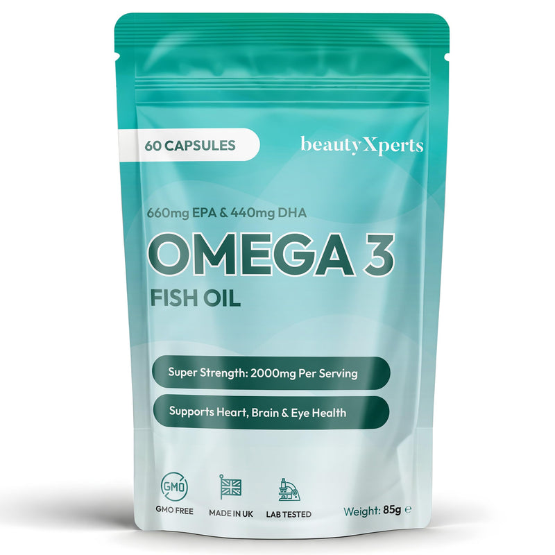 Omega 3 Fish Oil Capsules High Strength Supplement 2000mg | EPA 660mg, DHA 440mg | 60 Soft Gels (not Gummies/Tablets) | UK Made & Tested 60 count (Pack of 1)