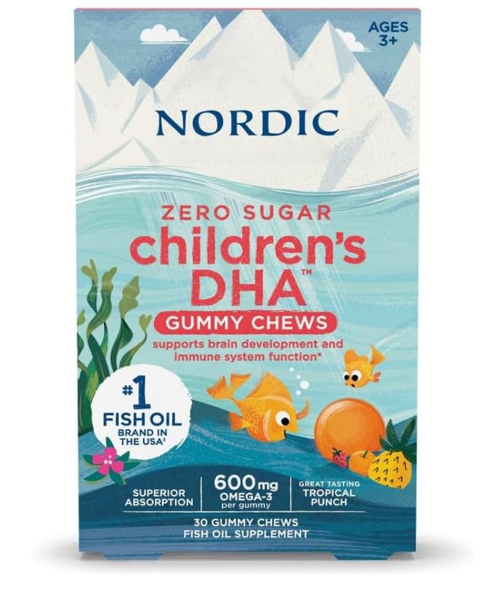 Nordic's Zero Sugar Children�s DHA, 600mg, Non-GMO, Tropical Punch Tasting, 30 Gummy Chews
