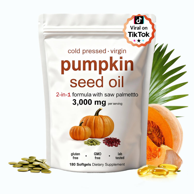 Pumpkin Seed Oil, Pumpkin Seed Oil Capsules | Cold Pressed - Good for Hair Health - Non-GMO | 180 pc / 1 Bag