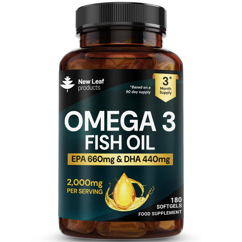 Omega 3 Softgels 660mg EPA & 440mg DHA High Strength 2000mg - 180 Softgel Omega 3 Fish Oil Capsules for 3 Months of Supply, Fish Oil Omega 3 Supplements 180 count (Pack of 1)