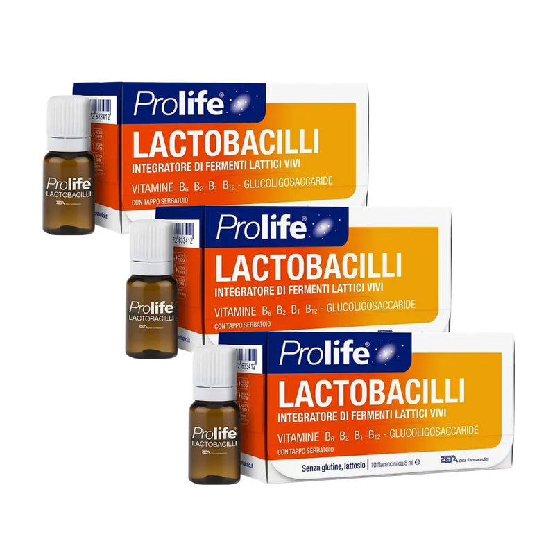 Prolife Lactobacilli - Probiotic Supplement (Live Lactic Ferments): 4.3 Billion per dose, 3 Packs of 10 Vials of 8 ml