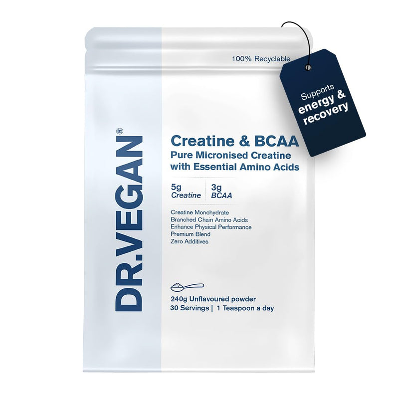 Creatine & BCAA Powder, 5,000mg Pure Micronised Creatine Monohydrate | 3,000mg BCAAs, Easily Dissolves & Lab Tested | Unflavoured, No Additives, Vegan, Dairy & Gluten Free | 30 Servings