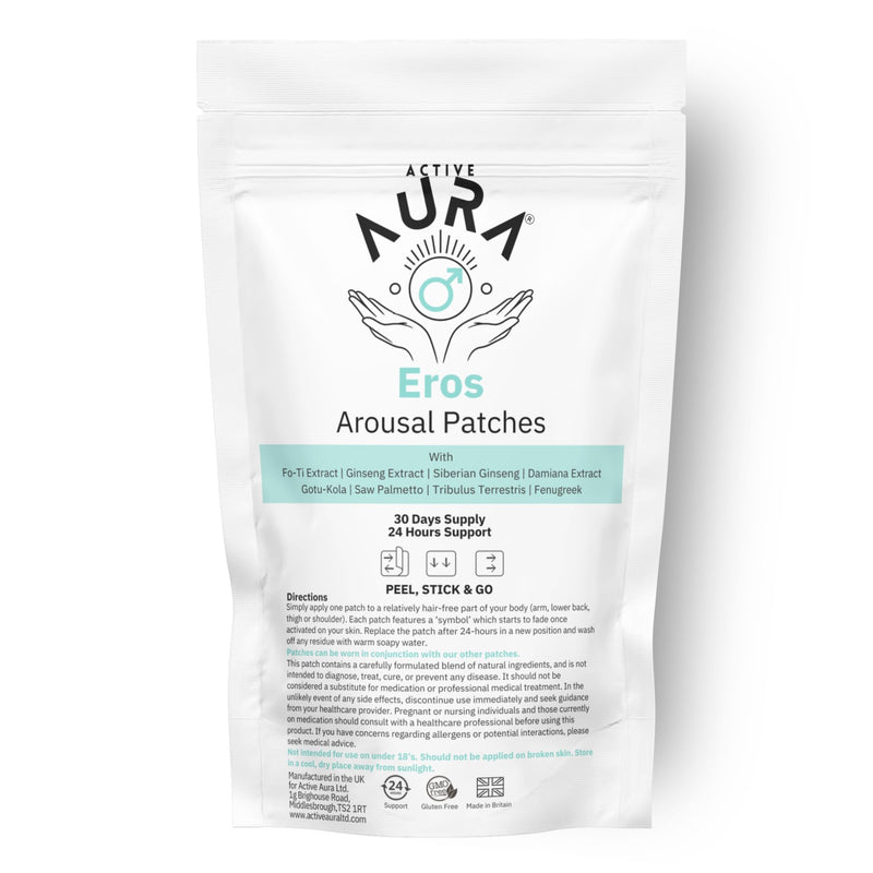 Active Aura | Eros Libido Patches | Botanical Vitality Support for Men | Powered by Matrix Patchtec | Natural Plant-Based Blend | Vegetarian & Gluten-Free | UK Manufactured | (30) Patches 30