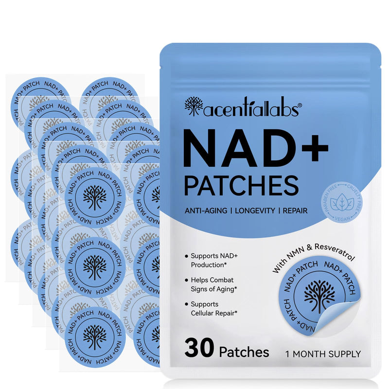 NAD+ Patches 30 Count | NMN & Resveratrol Supplement | Anti-Aging Support | Cellular Repair & Energy Boost | Skin-Friendly 8-Hour Sustained Transdermal Release | Vegan Cruelty-Free Paraben-Free